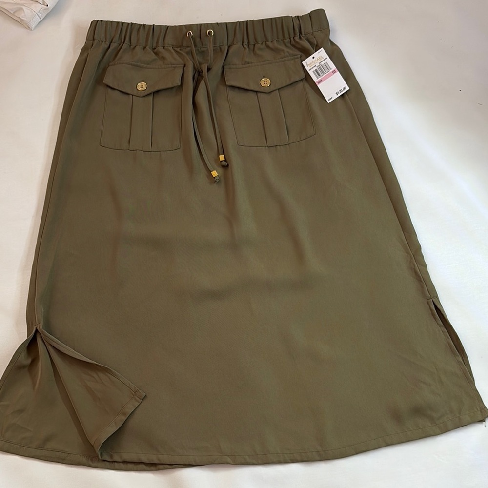 Michael Kors Green Midi Pencil Skirt with Cargo Slit